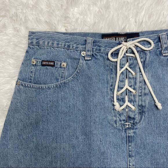 Limited Jeans USA Vintage Lace Up Denim Mini Skirt 90s Medium Wash Women’s 12 - Picture 3 of 8
